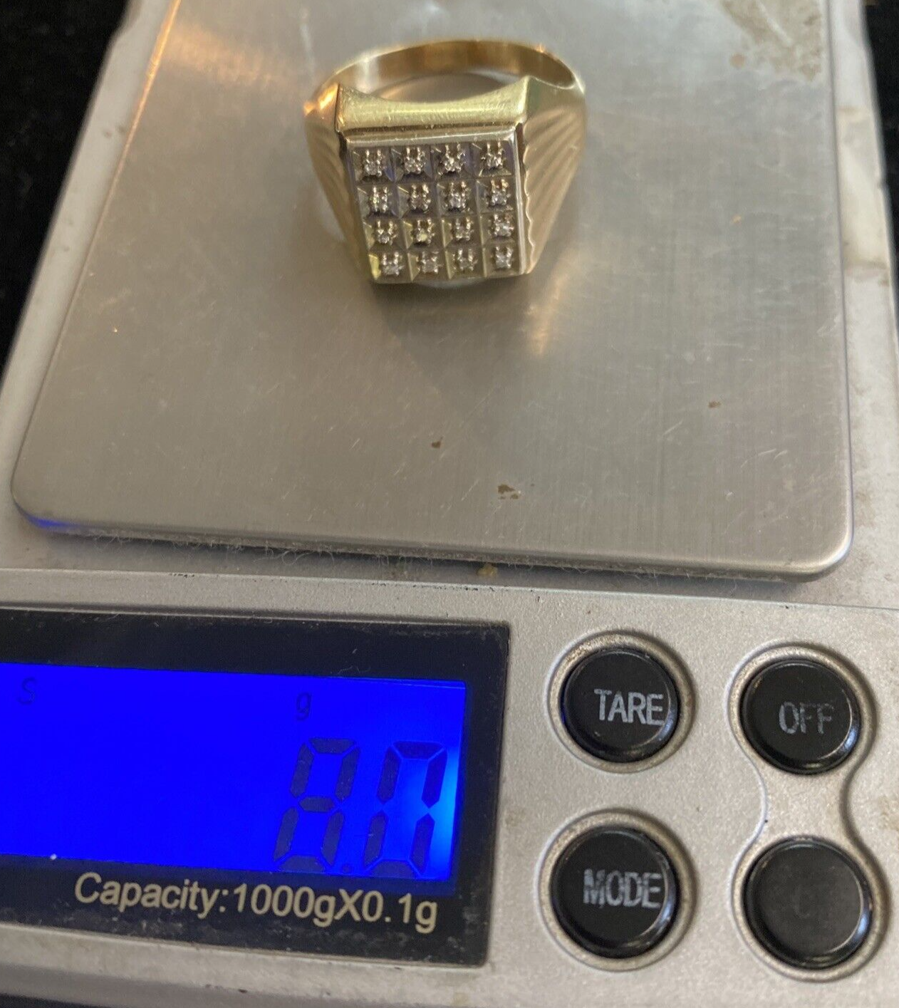 8G Men's 10k Yellow & White Gold .16cts Diamond TW Ring Size 12.25