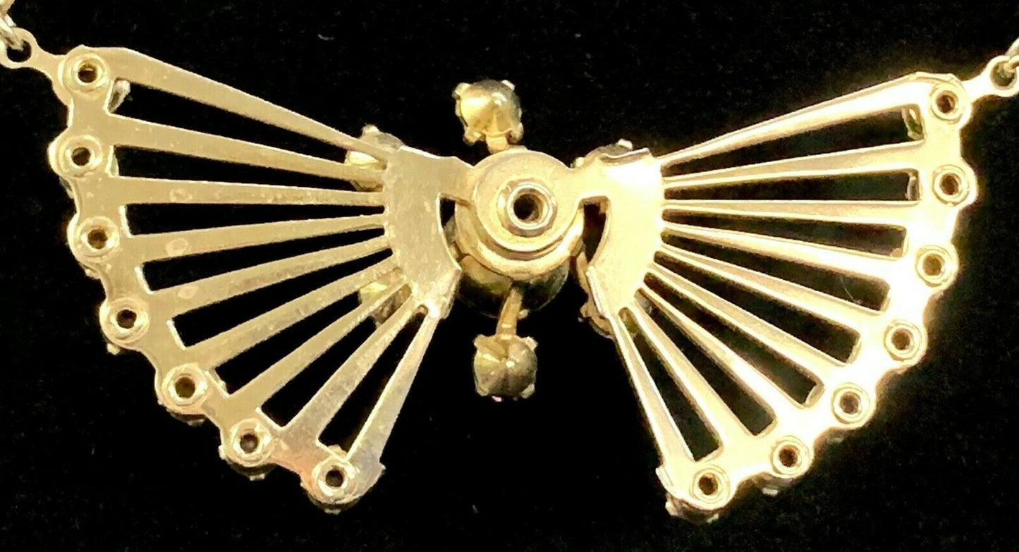 Impressive 1940'S RETRO  GOLD plated Amethyst RHINESTONE  NECKLACE Art Deco 18"