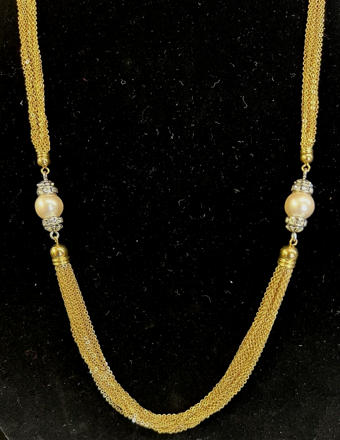Vintage Necklace, Multi Strand, Faux Pearls with Rhinestones, PARK LANE