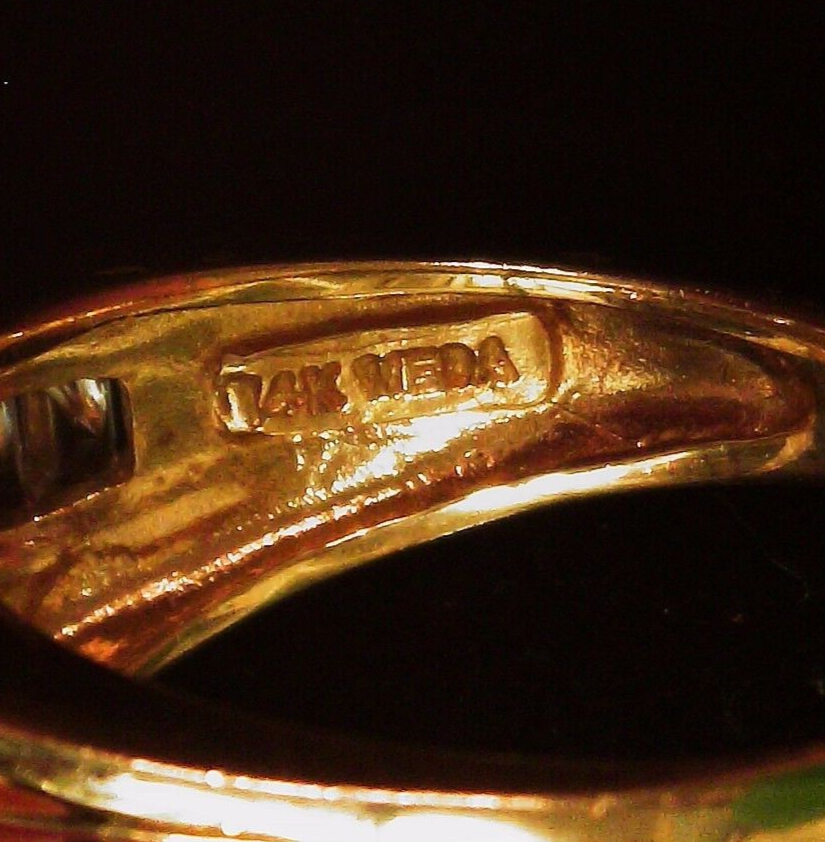 14k Yellow Gold Lab Created Sapphire and Diamond Ring MEDA  China SZ 6.75 7.48 g