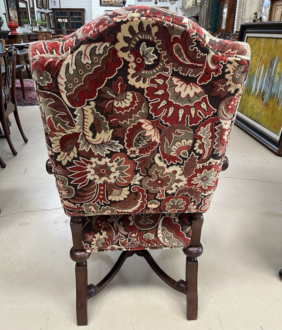 Pair French style  Armchairs  wood carved new upholstery w 2 pillows CL7