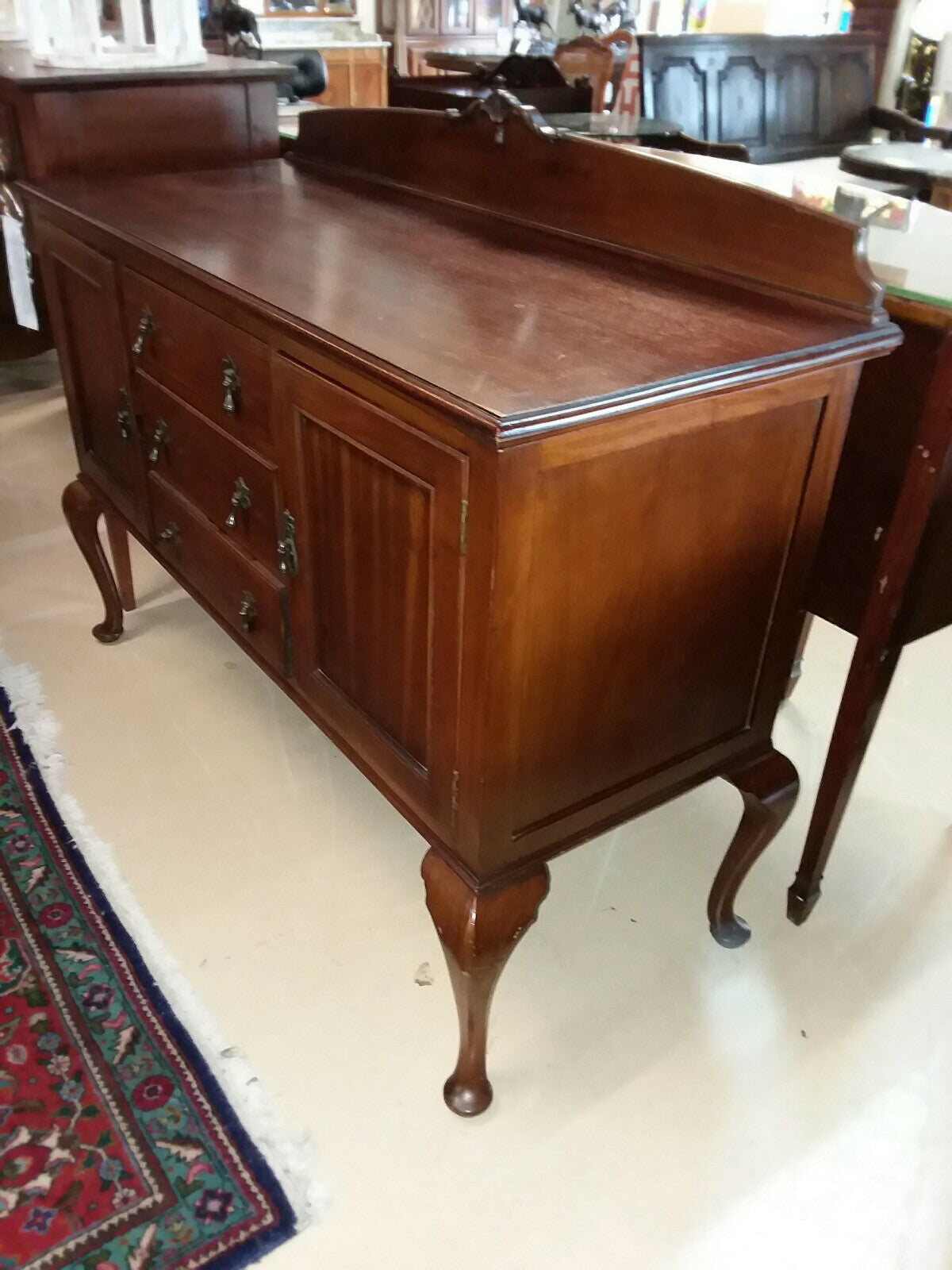Antique English Queen Anne  Mahogany Sideboard 3 Drawers 2 Doors W 53.5" D 21"