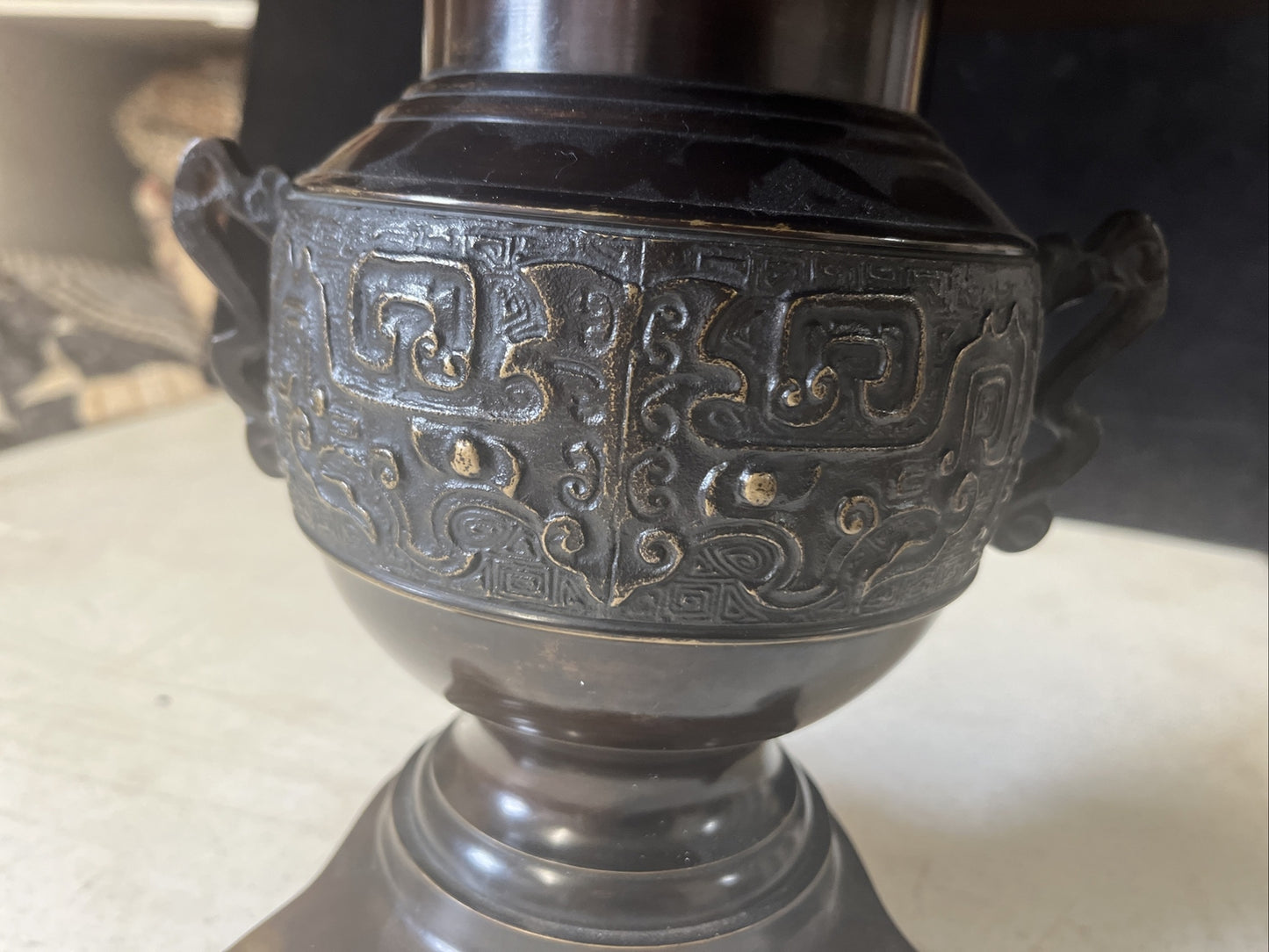 Japanese Bronze Lidded Ikebana Usubata Thin Flower Vase Incense Burner