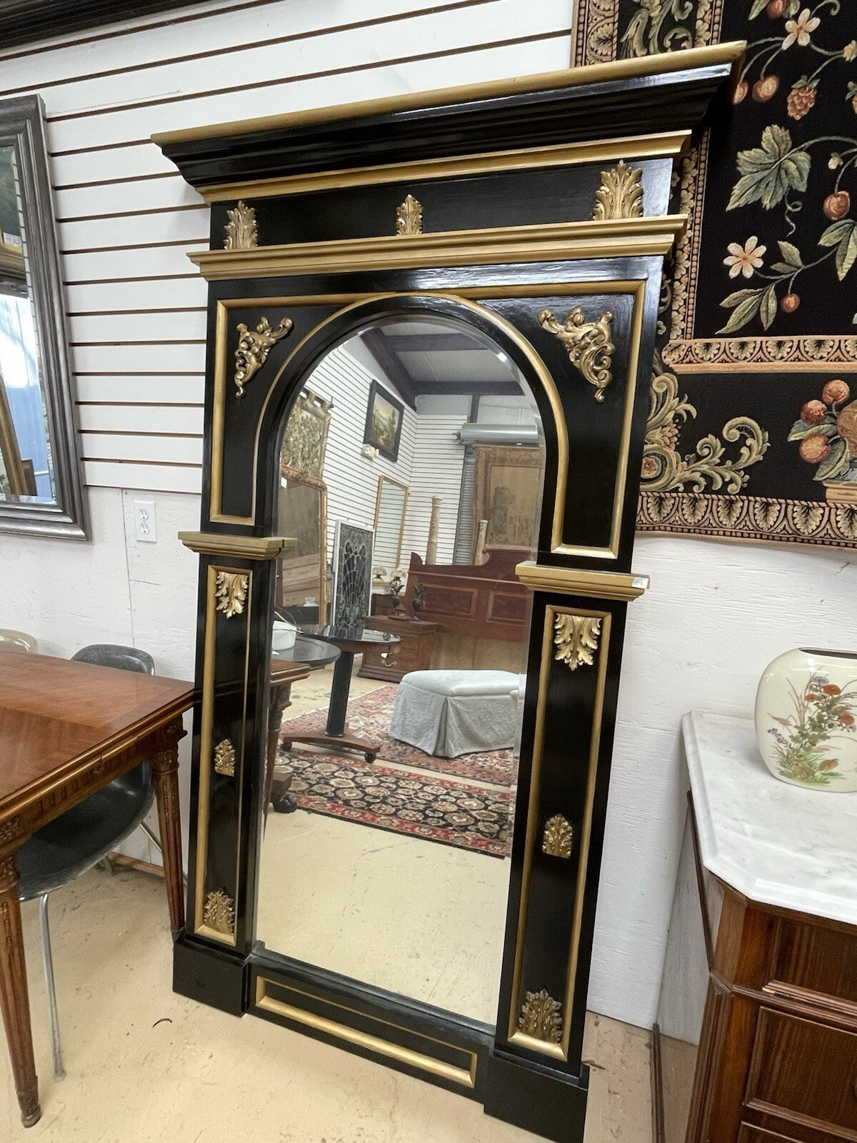 Tall Black & Gold Napoleon III Style Pier Mirror 79.5” Tall FS9