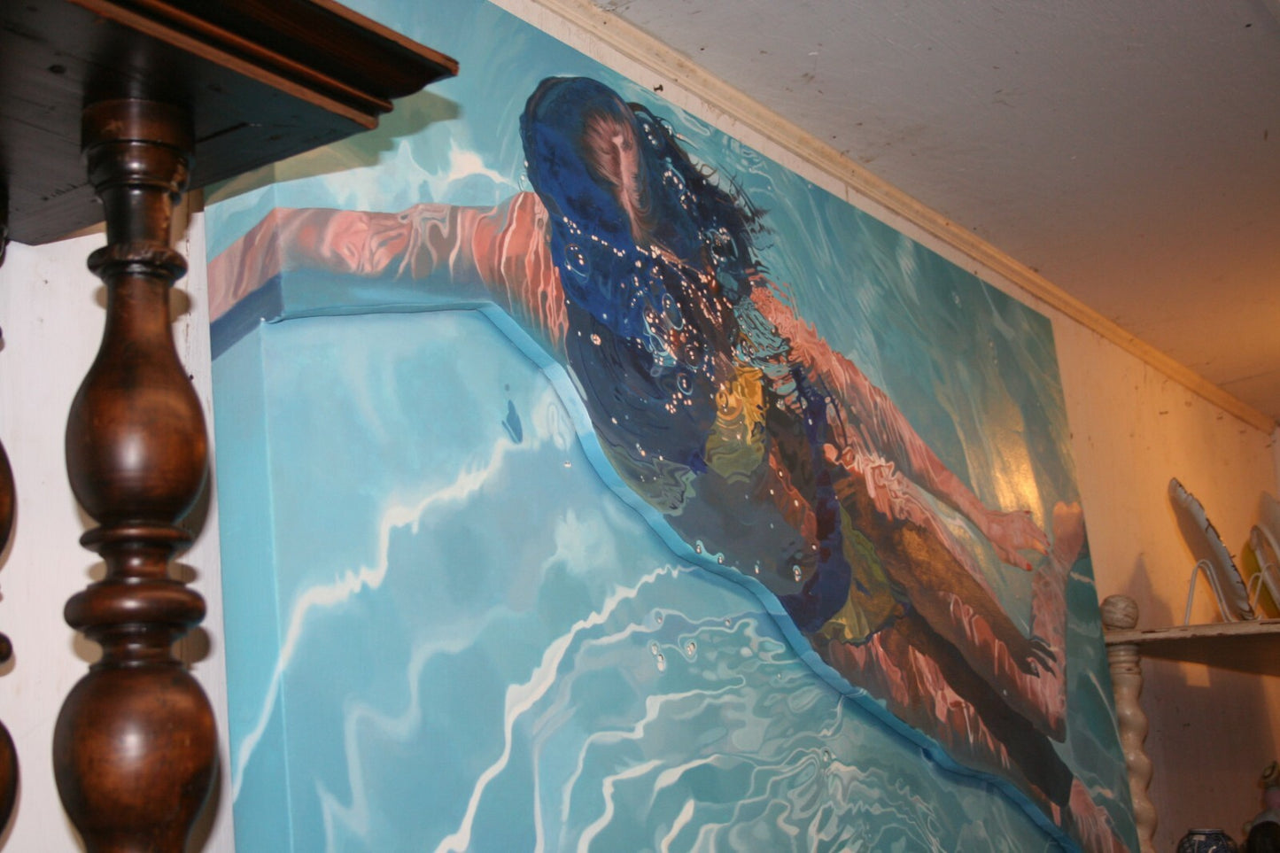 Jeannie Maddox Original Oil Painting "Masked Diver" 3D Gallery Wrap 70" x 48"