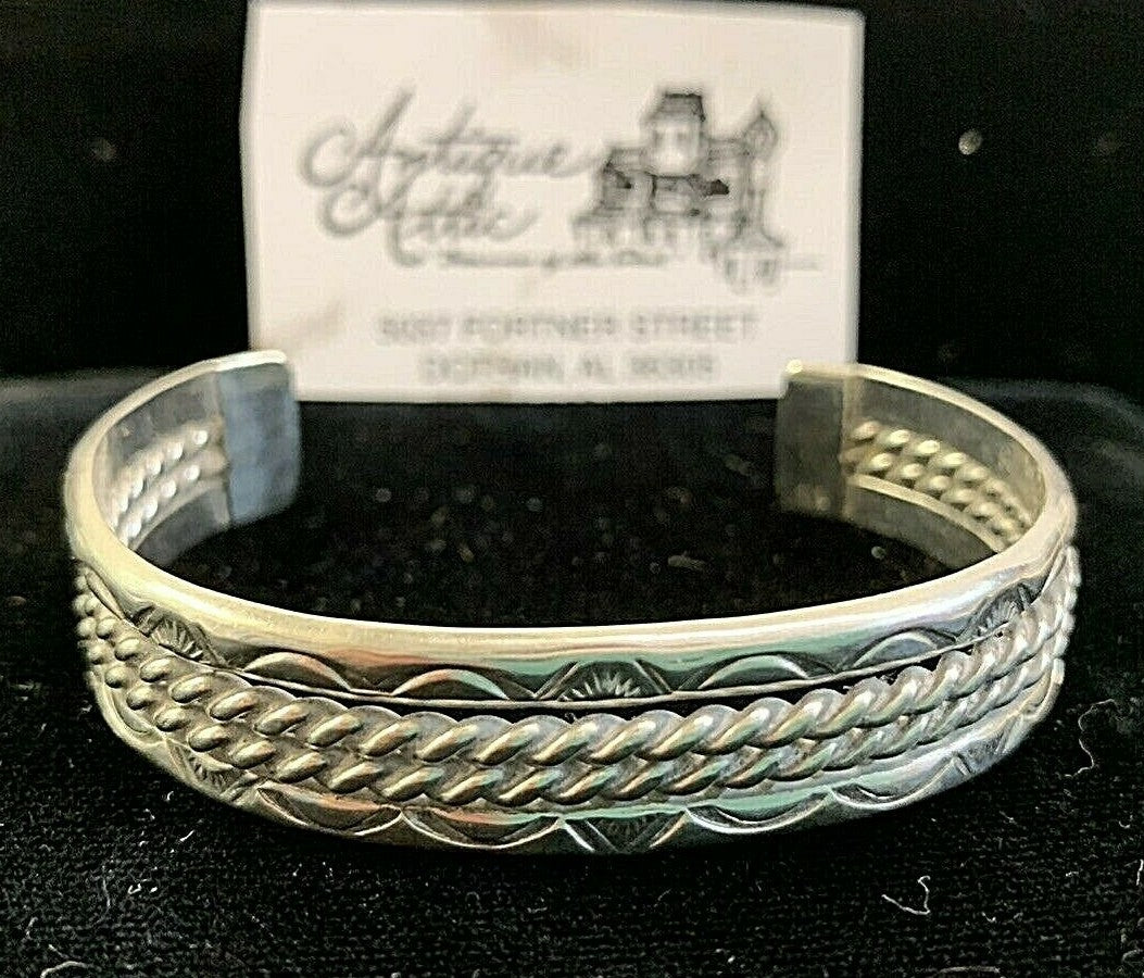 Navajo Sterling Silver Cuff Bracelet Twisted Wire Cable Southwestern Vtg