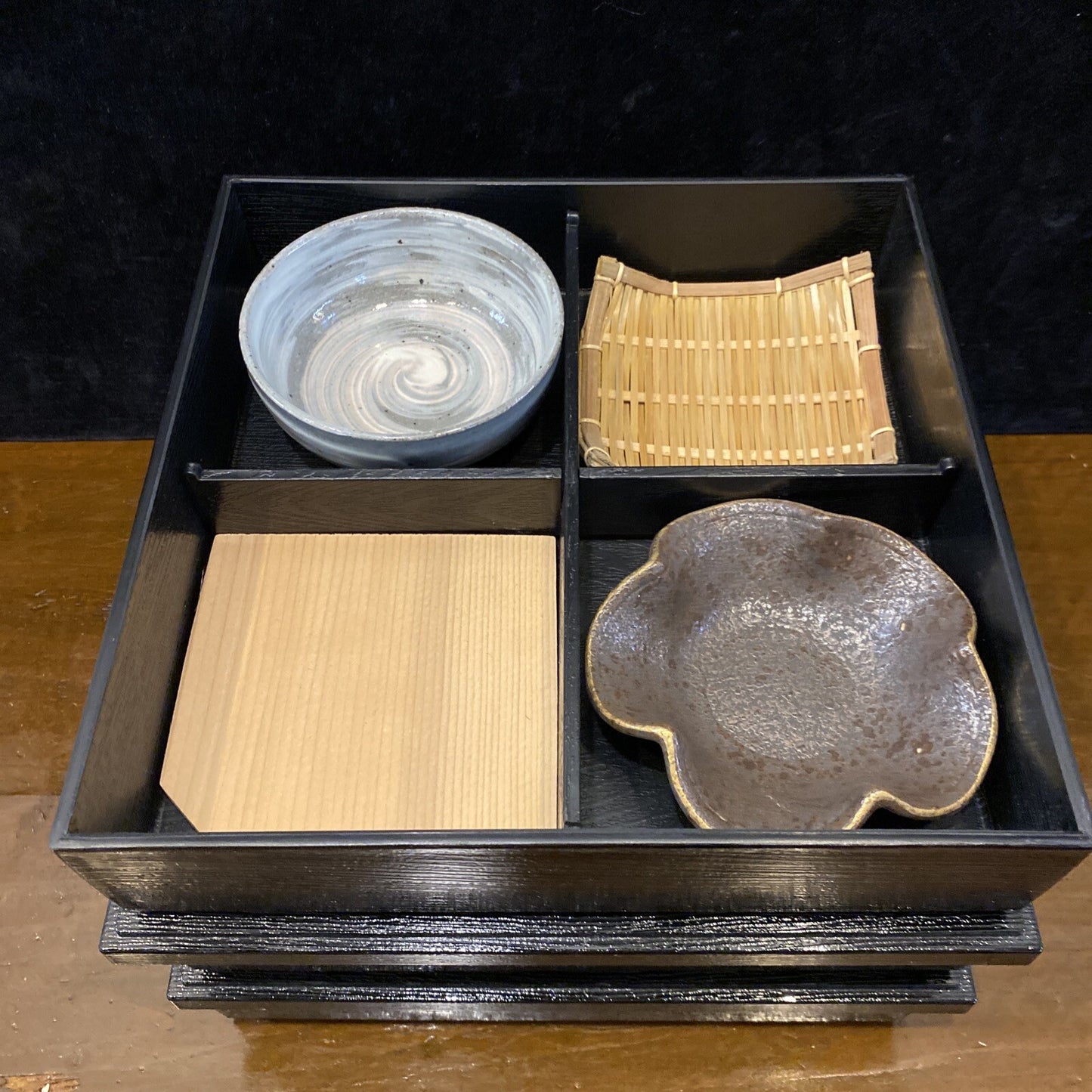 Sushi Set w/ Box, Pottery Bowl, Fiber, & Wood Mat BH265