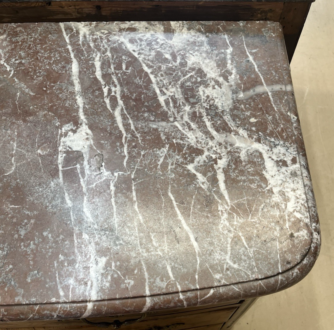 ANTIQUE FRENCH LOUIS XIV MARBLE-TOP BURLED WOOD COMMODE CHEST OF DRAWERS 19th C