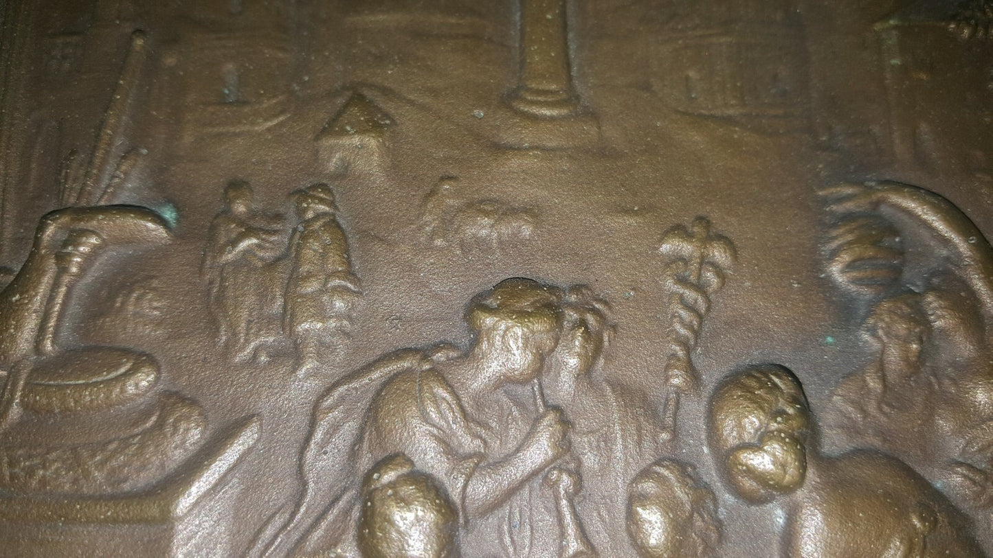 10" Solid Cast Bronze Plaque Plate Charger Roman Greek c 1800's 4.5 lbs