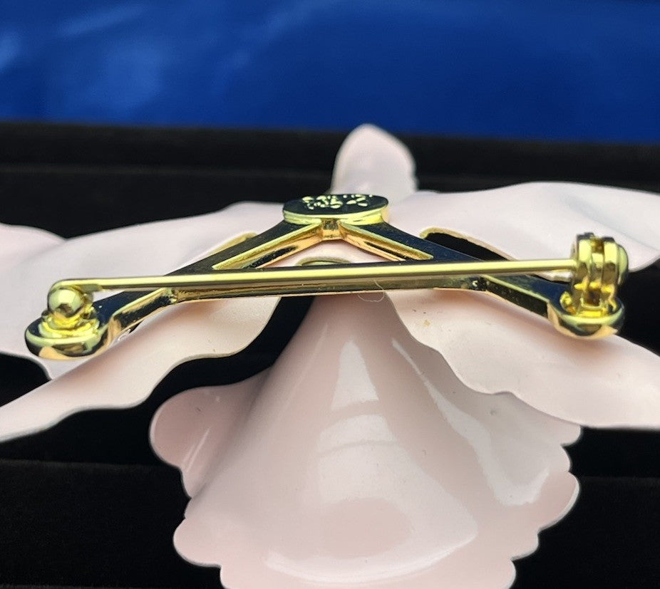 JOAN RIVERS Orchid Brooch Enamel Purple & Peach Flower Lady bug Pin Rhinestones