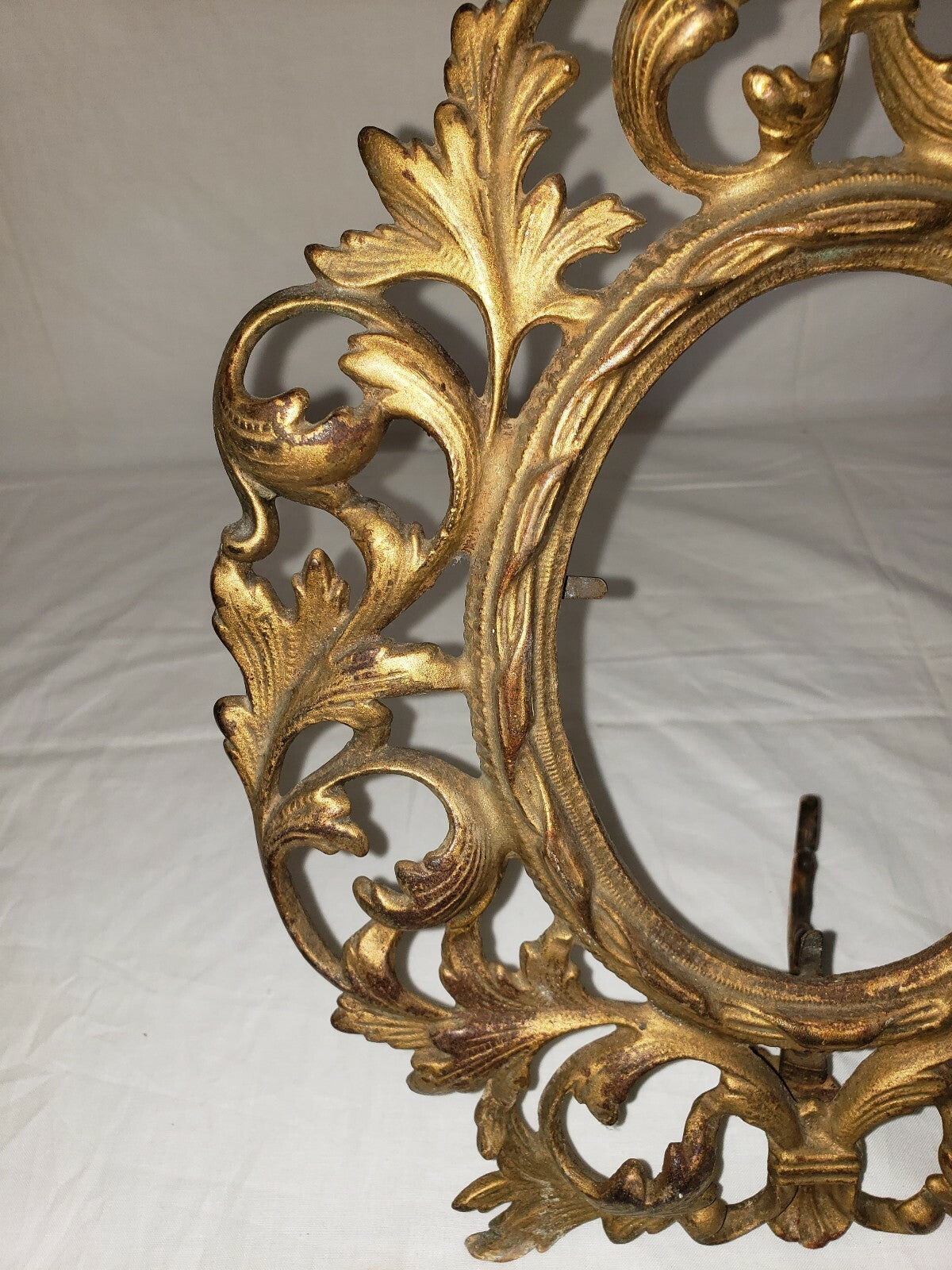 Antique Oval Gilt Cast Iron Tabletop Picture Frame  H 11" x W 8.5"  w Leg Rococo
