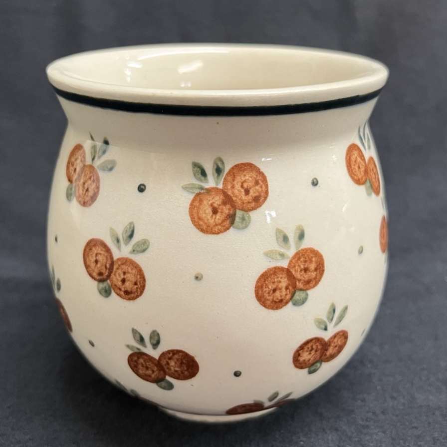 Boleslawiec Polish Pottery Barrel Mug, Wild Cherry Pattern, 3.75 in