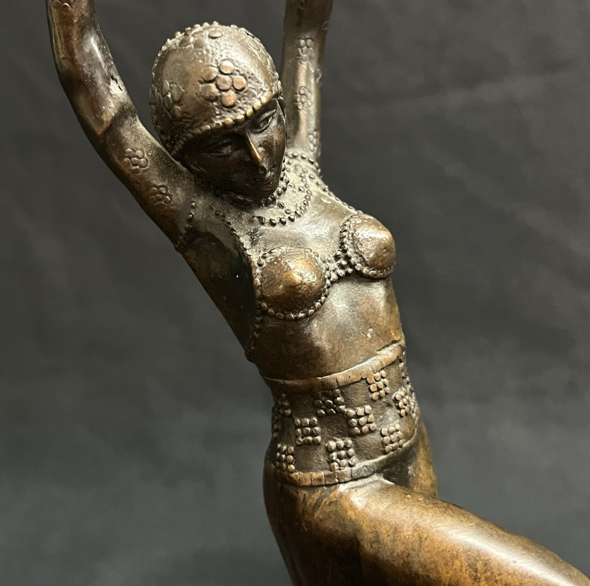 D.H. Chiparus Inspired Art Deco Bronze Dancer Sculpture w/ Marble Base