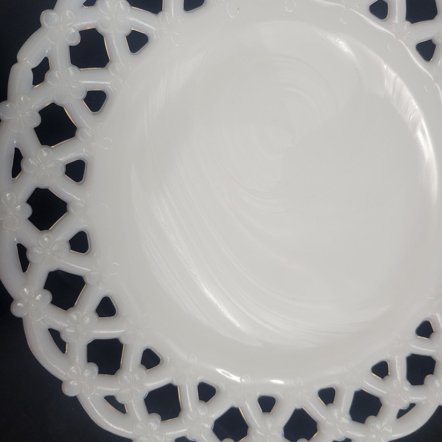 Westmoreland Milk Glass Lace  Edge 8 1/4" Set of 3 Plates Forget Me Not Flowers
