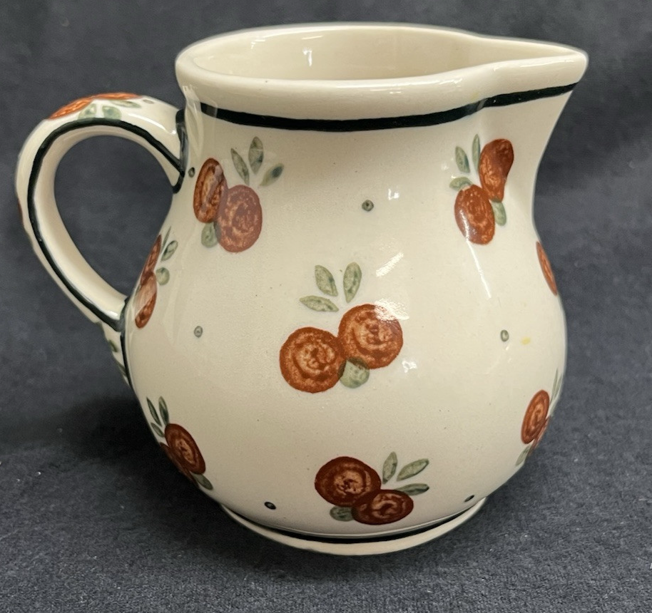 Boleslawiec Polish Pottery Sugar Bowl and Creamer Set w/ Tray, Wild Cherry