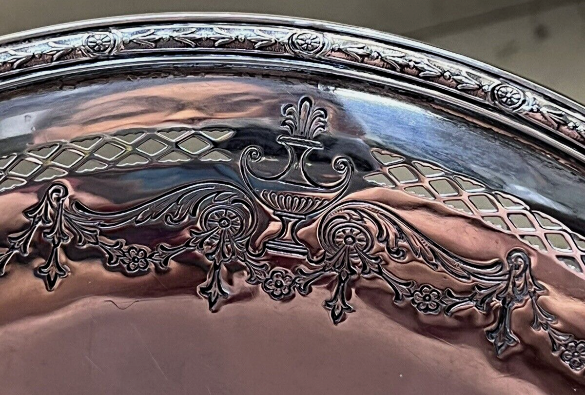 International Sterling  Silver 8 1/2" Cake Plate monograms H4-16 245 grams