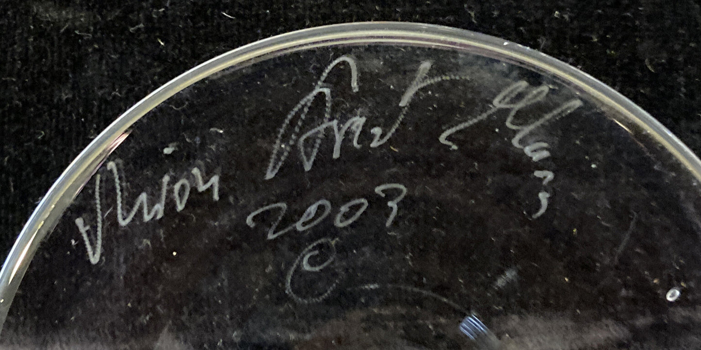 Vtg  Handmade Venetian Wine Glass 9.5" Gold Leaf Ball top of Stem Signed BH323