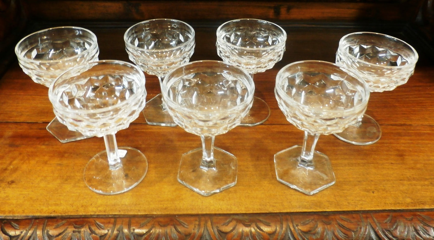Set of 4 Fostoria American Crystal Champagne Sherbet  4.5 oz Glasses Hex Ft