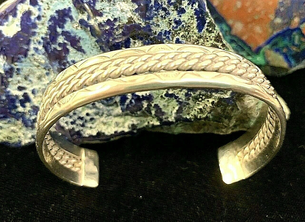 Navajo Sterling Silver Cuff Bracelet Twisted Wire Cable Southwestern Vtg