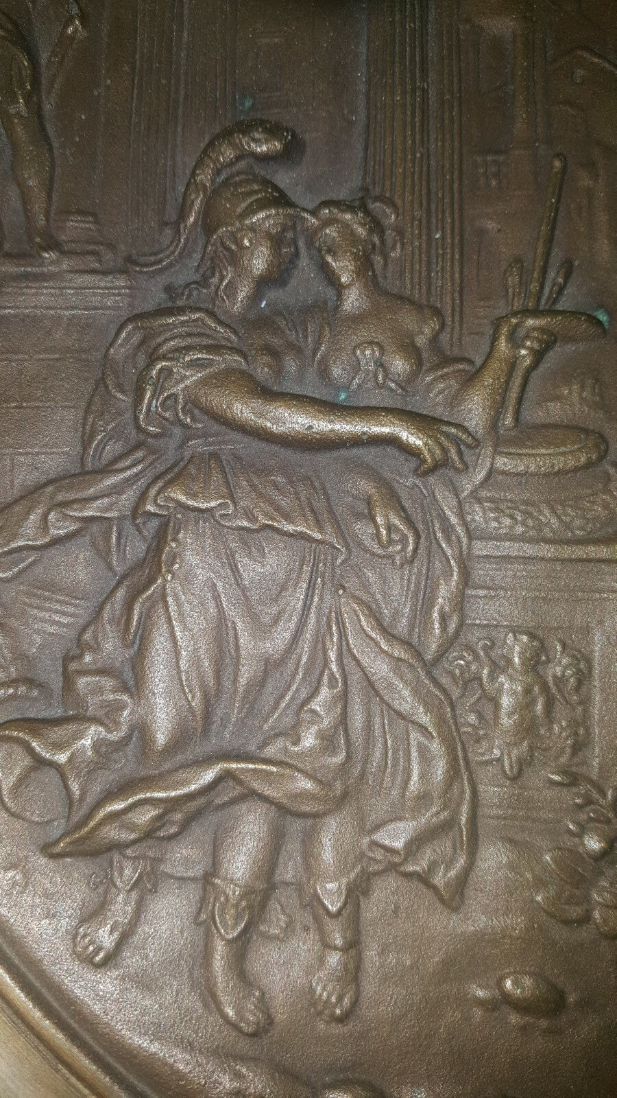 10" Solid Cast Bronze Plaque Plate Charger Roman Greek c 1800's 4.5 lbs