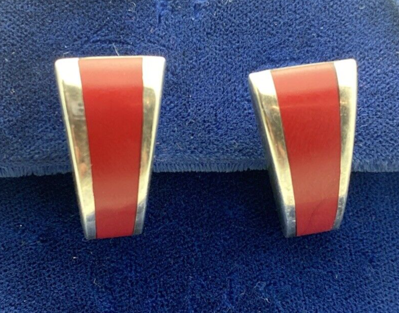 Sterling Silver 925 & Red Onyx Stud Earrings 5g