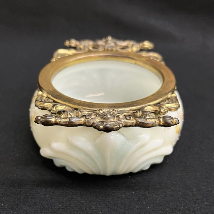 Signed C.F. Monroe Co. Wave Crest Hand Painted Opal Glass Open Pin/Trinket Dish