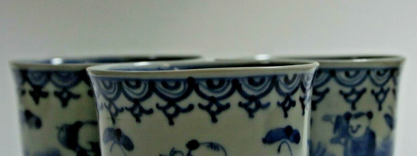SET OF 3 VINTAGE BLUE & WHITE SAKI CUPS
