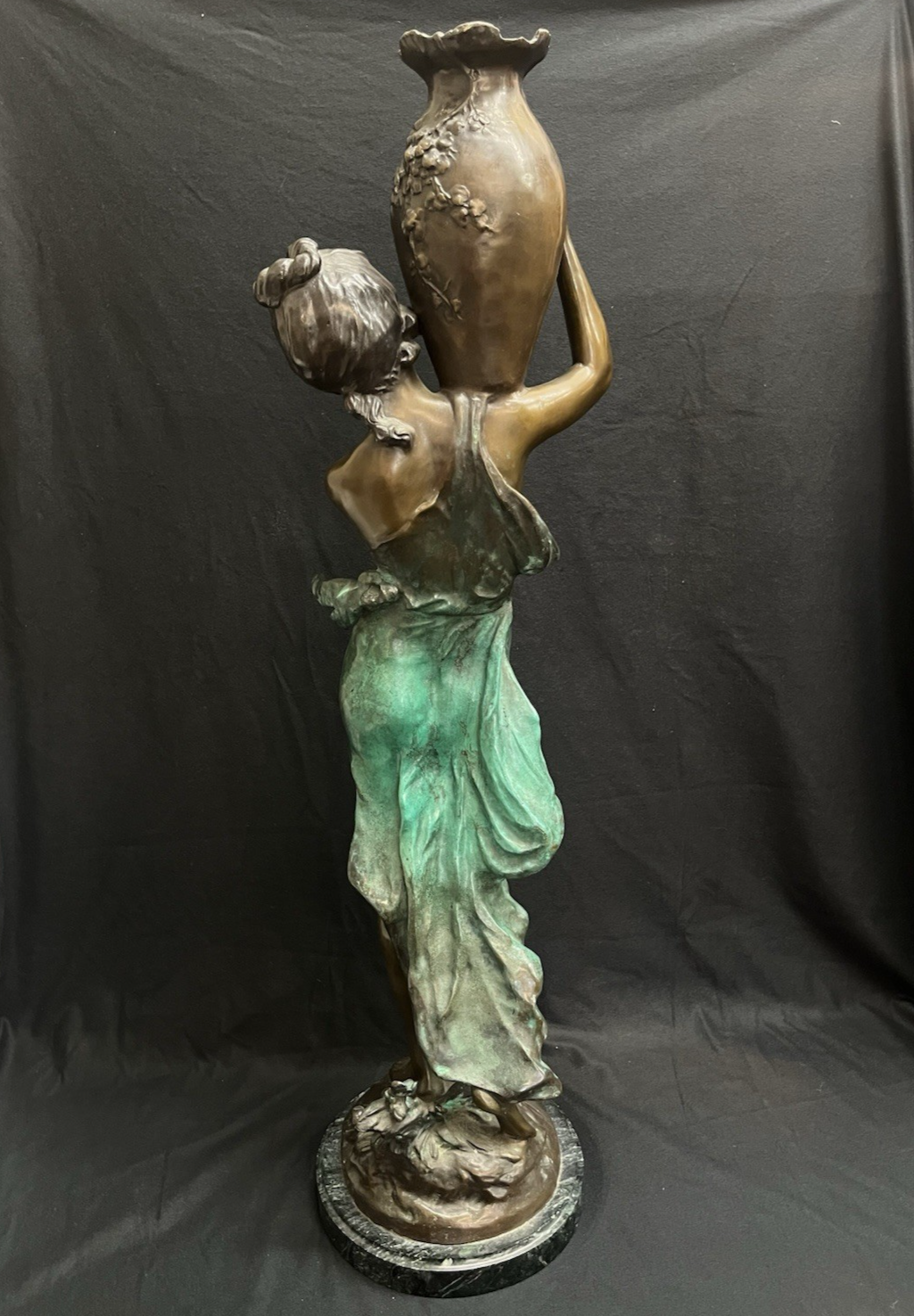 PB1 Auguste Moreau Large Bronze "Woman with Vessel" Statue w/ Marble Base 36"
