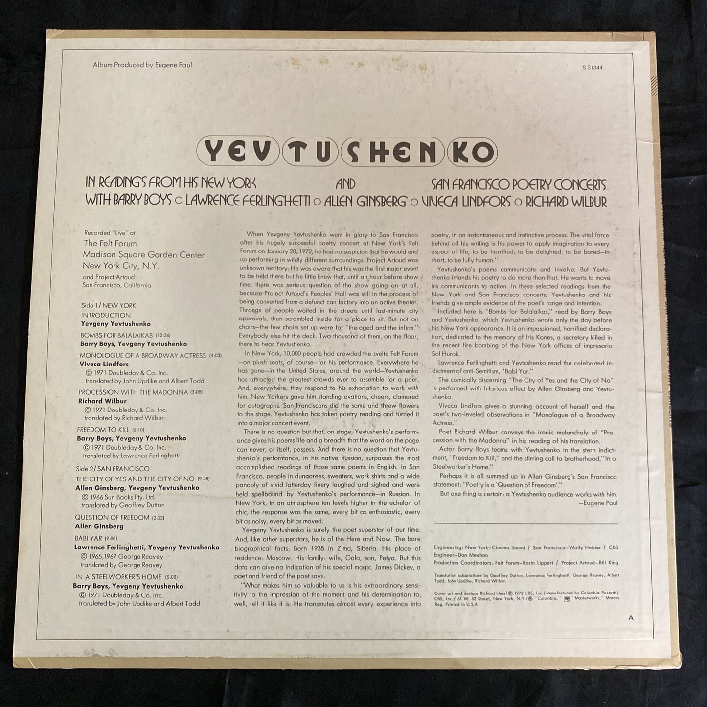 PROMO Yevtushenko Readings From His New York & San Francisco Poetry Concerts