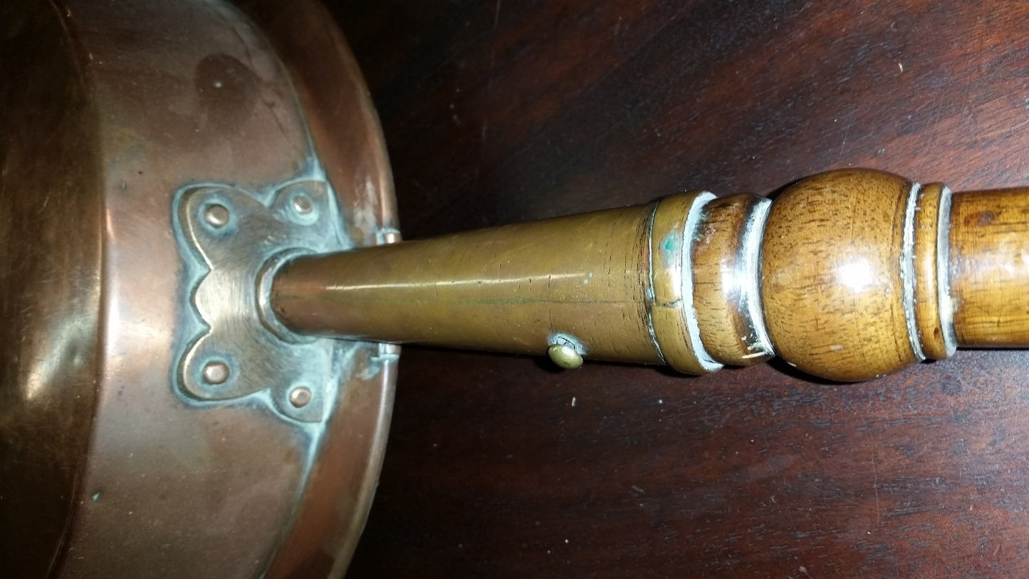 Hand-Made Copper Bed Warmer 45" long Pan 11" diameter 1800's