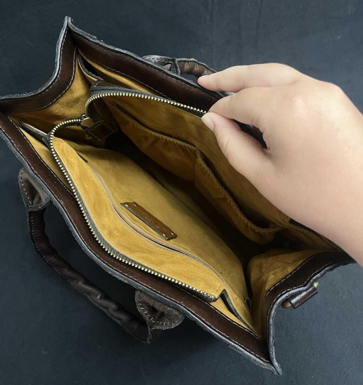 Patricia Nash Tooled Leather Brown Floral Tote Bag w/ Adjustable Strap 11.5"