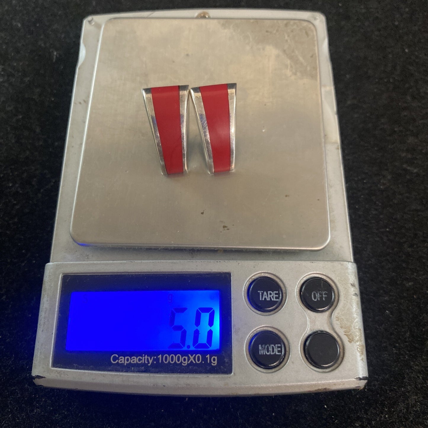 Sterling Silver 925 & Red Onyx Stud Earrings 5g