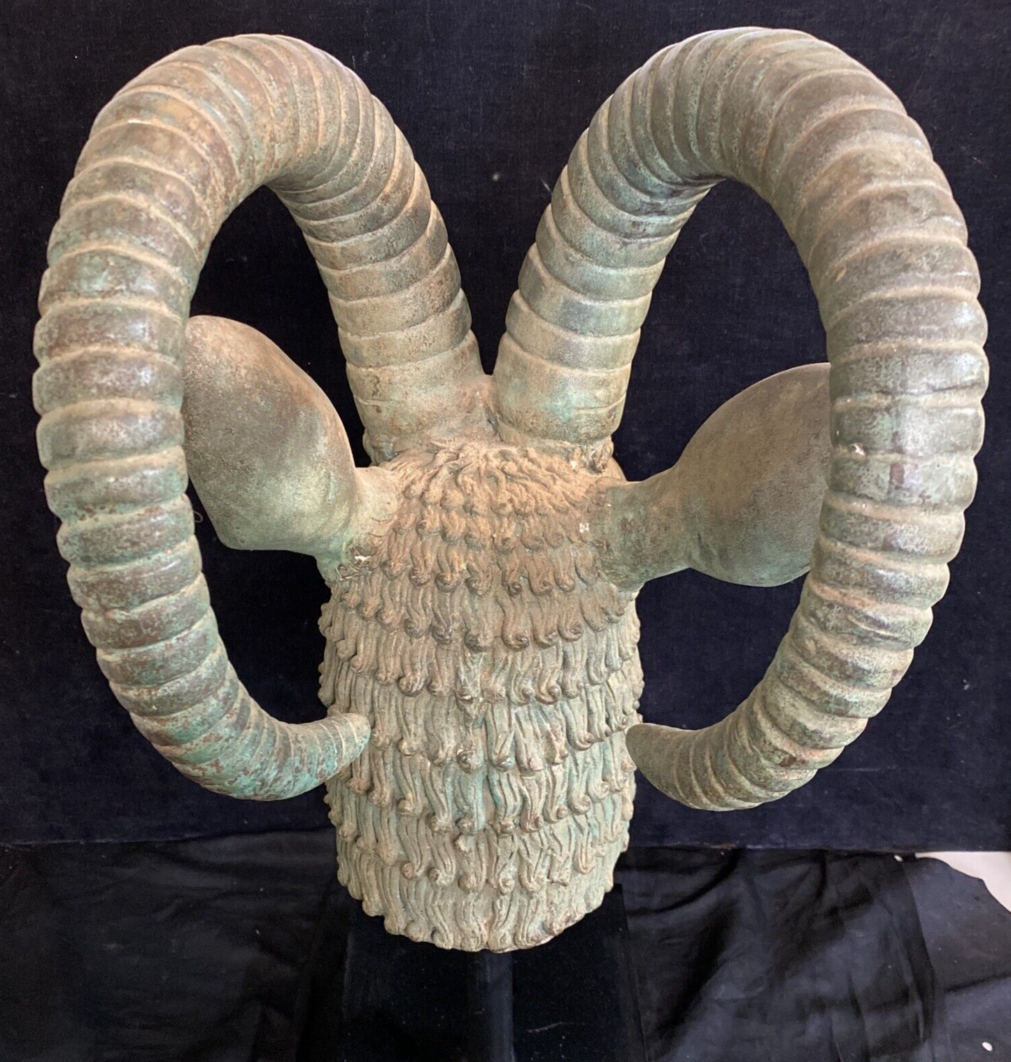 Persian Style Mounted Cast Bronze Ram's Head Sculpture