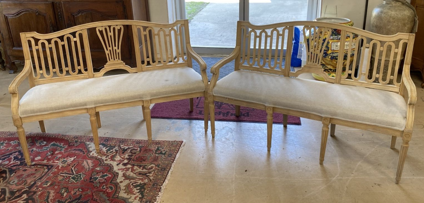 Pair of Gustavian Style Bleached White Oak Swedish Benches 34"h x 56"w