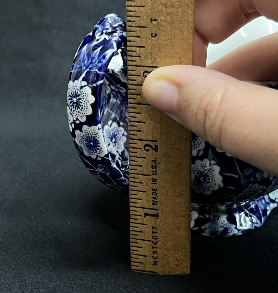 Blue Calico Crownford Staffordshire China Gravy Boat 7"