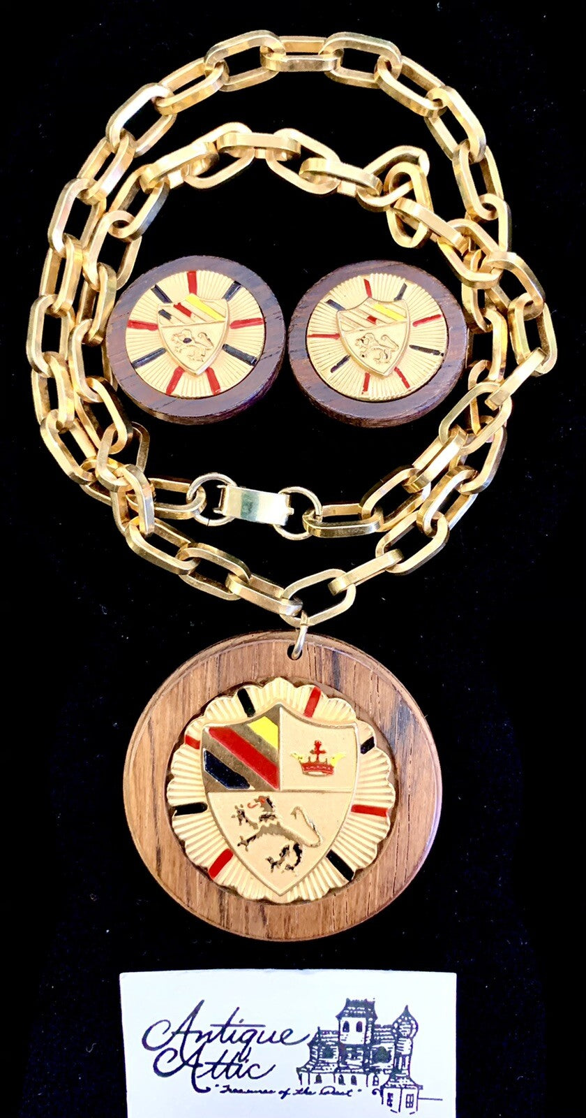 Vintage Kramer of New York Necklace and Clip Earrings Lion Coat Of Arms Heraldic