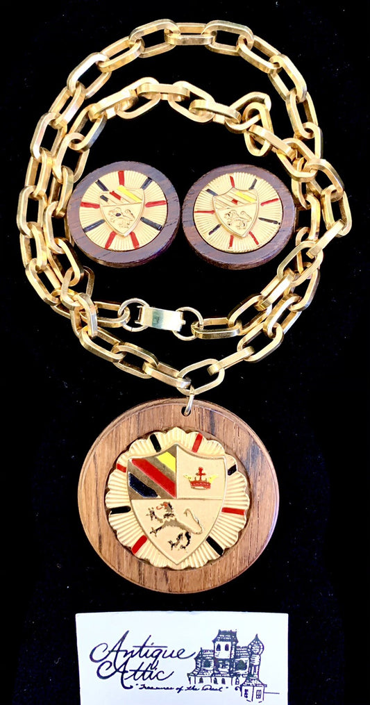 Vintage Kramer of New York Necklace and Clip Earrings Lion Coat Of Arms Heraldic