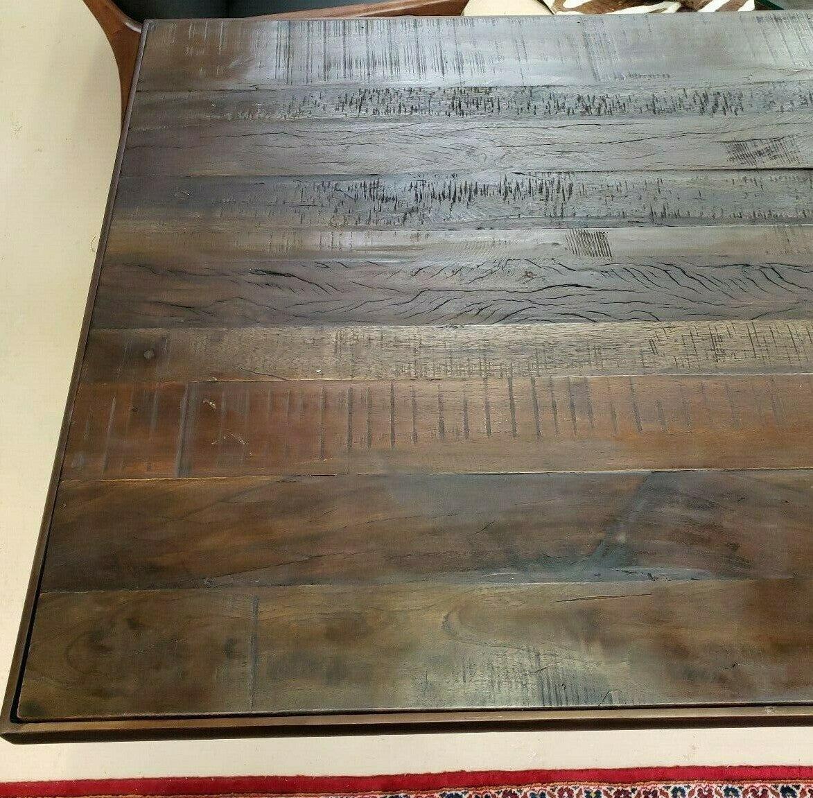 Restoration Hardware Style Metal Reclaimed Wood Table X Stretcher Dining Table