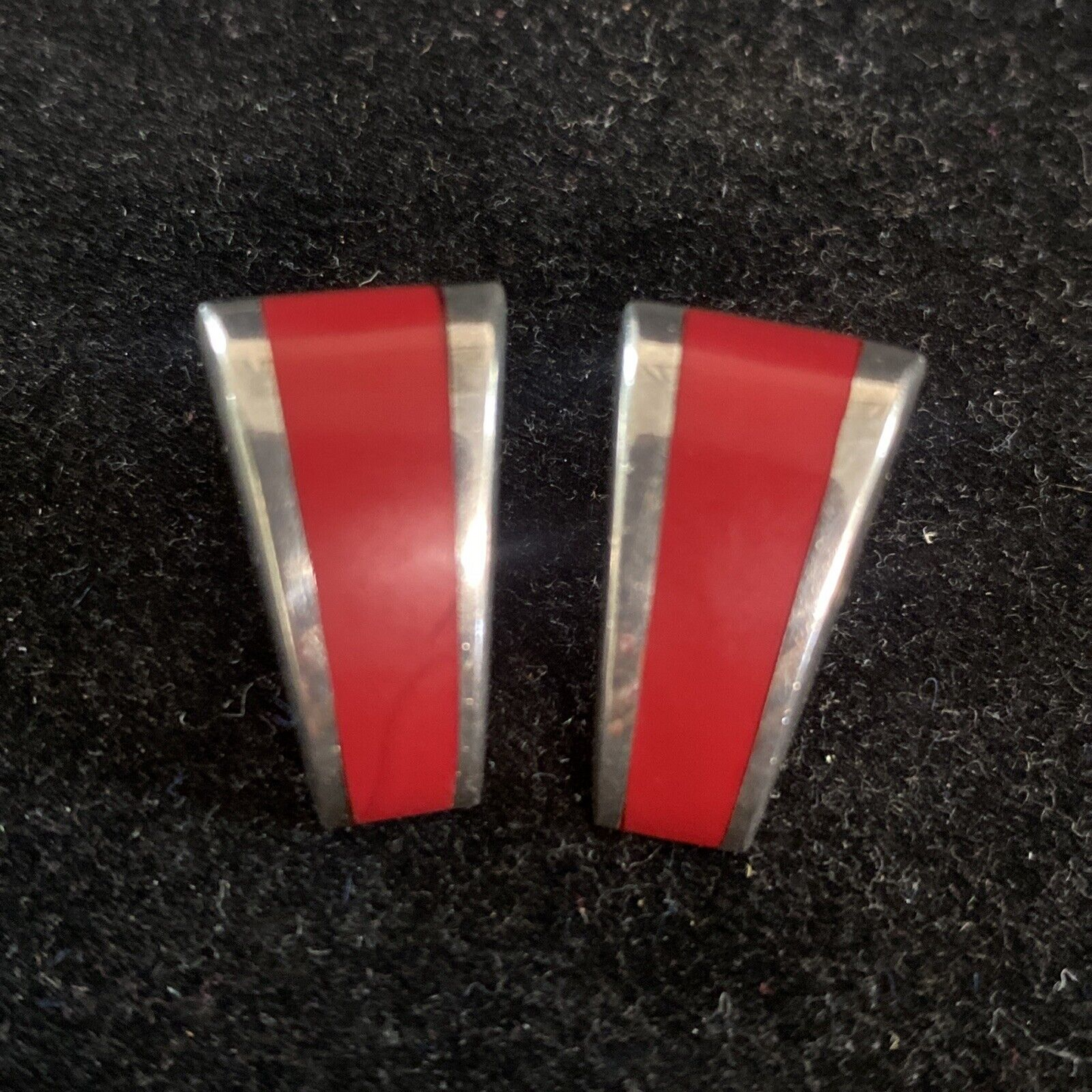 Sterling Silver 925 & Red Onyx Stud Earrings 5g