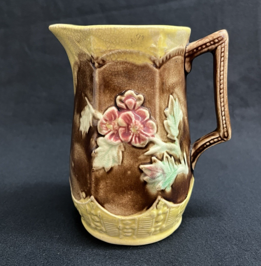 Vintage Majolica Embossed Dogwood Flower Creamer/Jug/Pitcher 5"