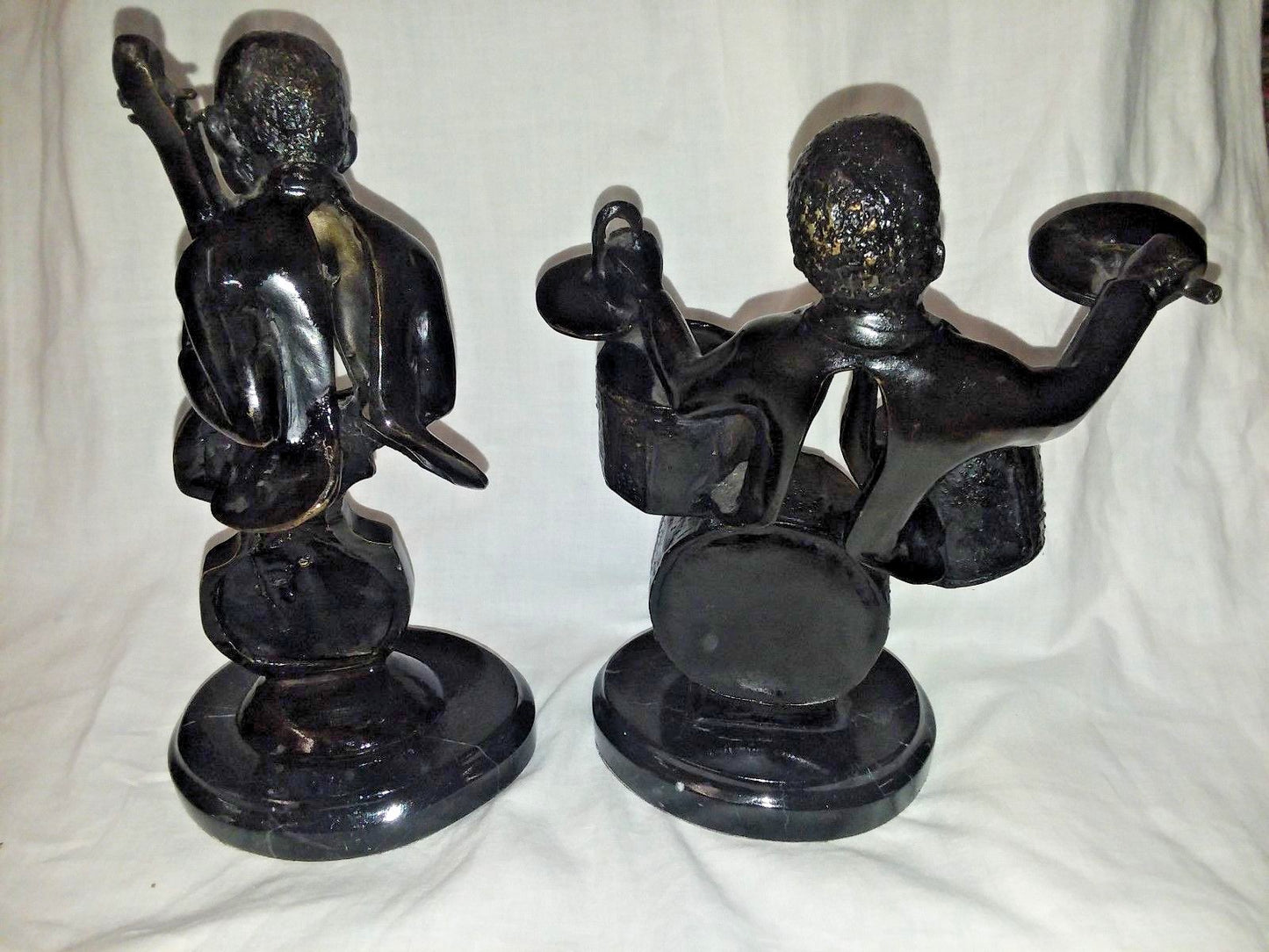 Pair African American Jazz Player Musician Bronze on Marble Base