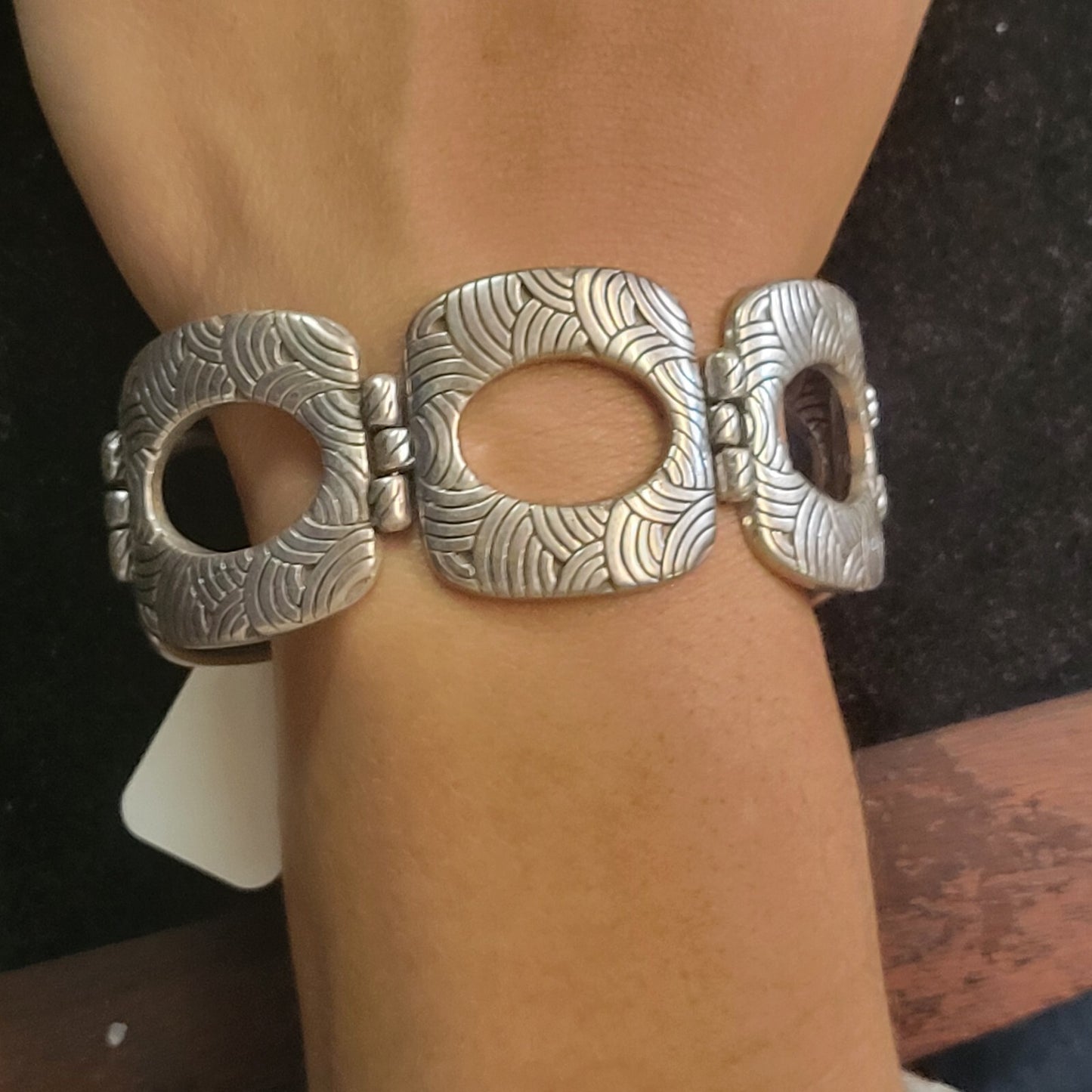 Brighton Vintage Link Silver Bracelet 7.25" signed Fold over clasp