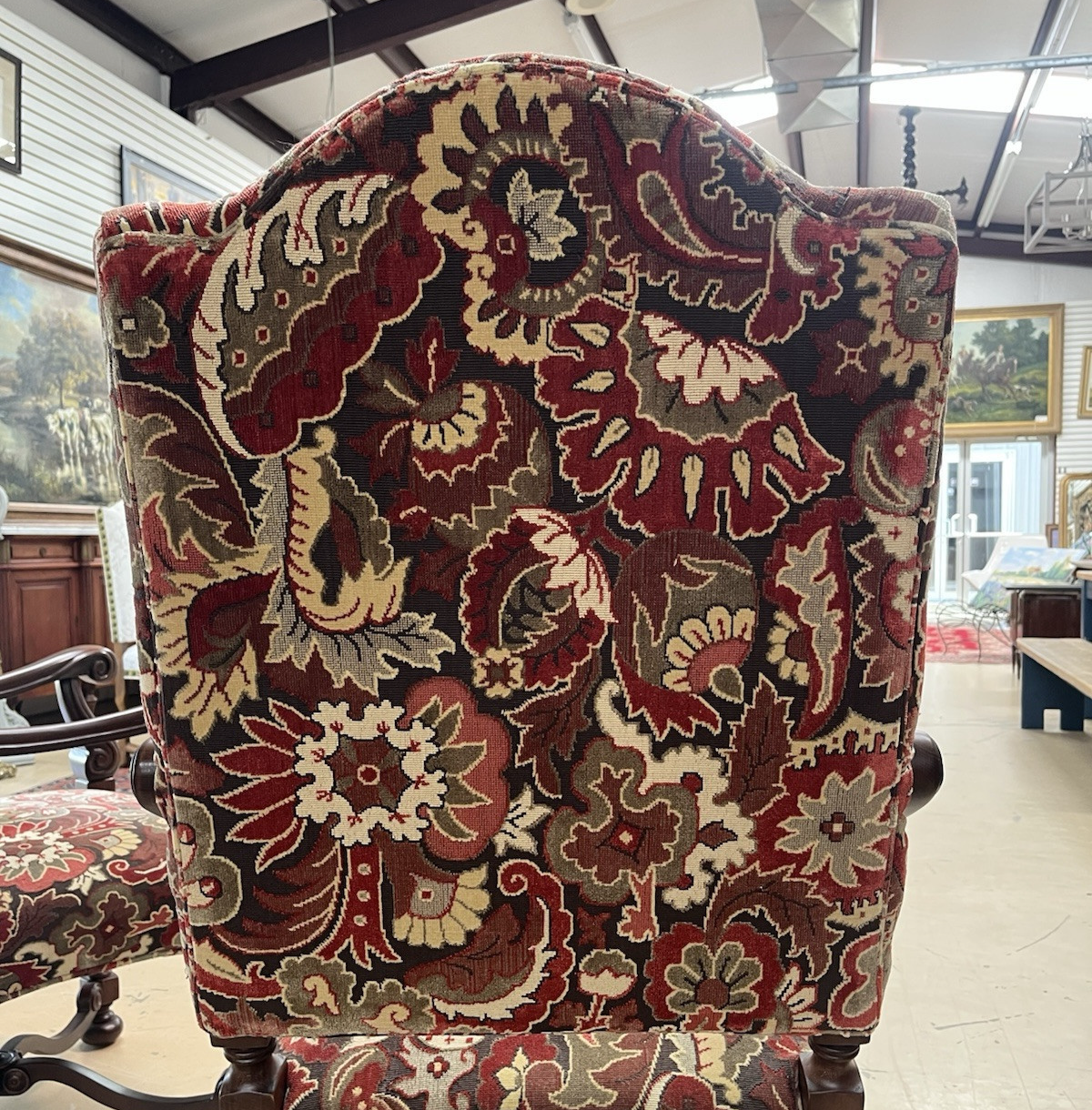 Pair French style  Armchairs  wood carved new upholstery w 2 pillows CL7