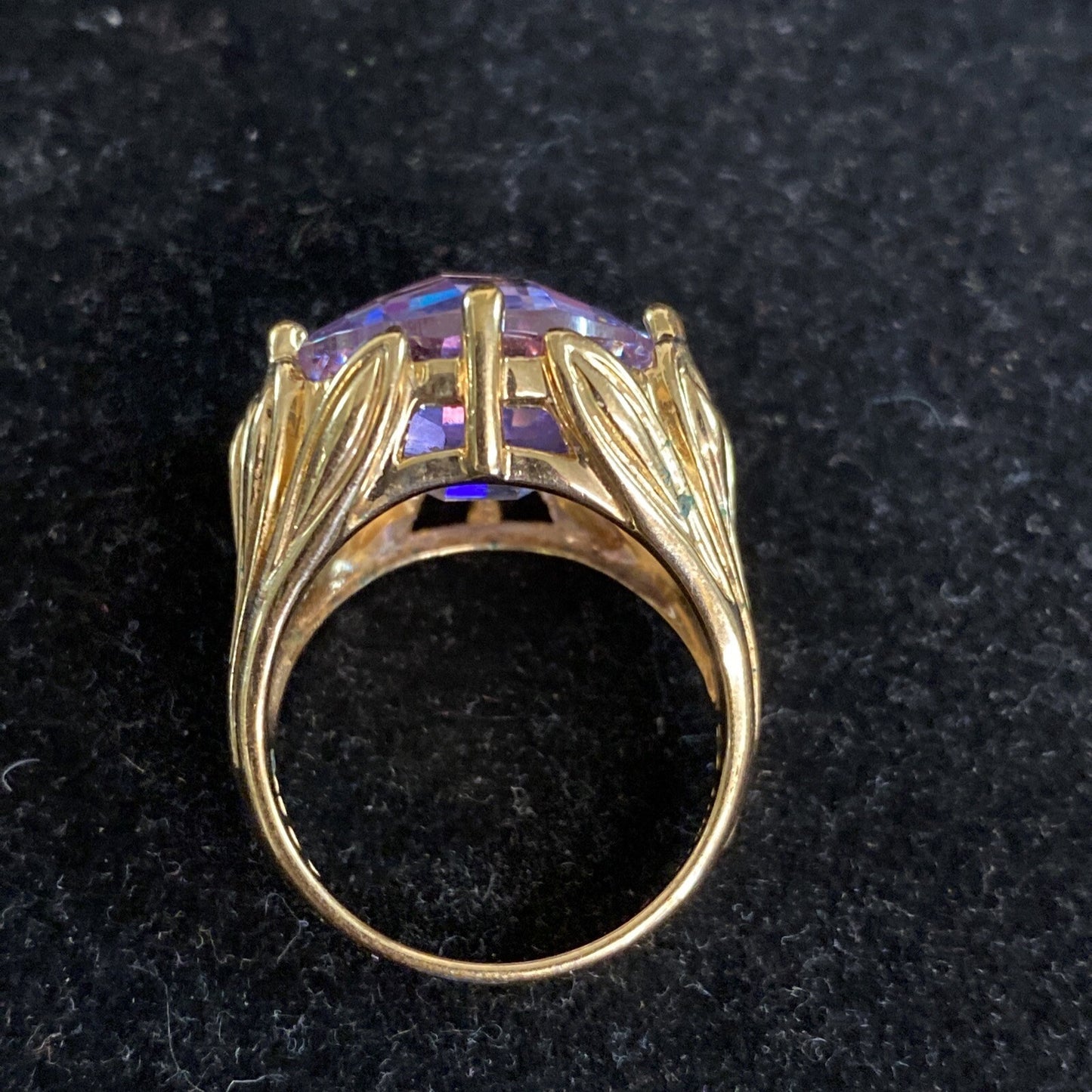 Sterling Silver 925 Gold Vermeil Purple Cushion Cut CZ Ring SZ 7