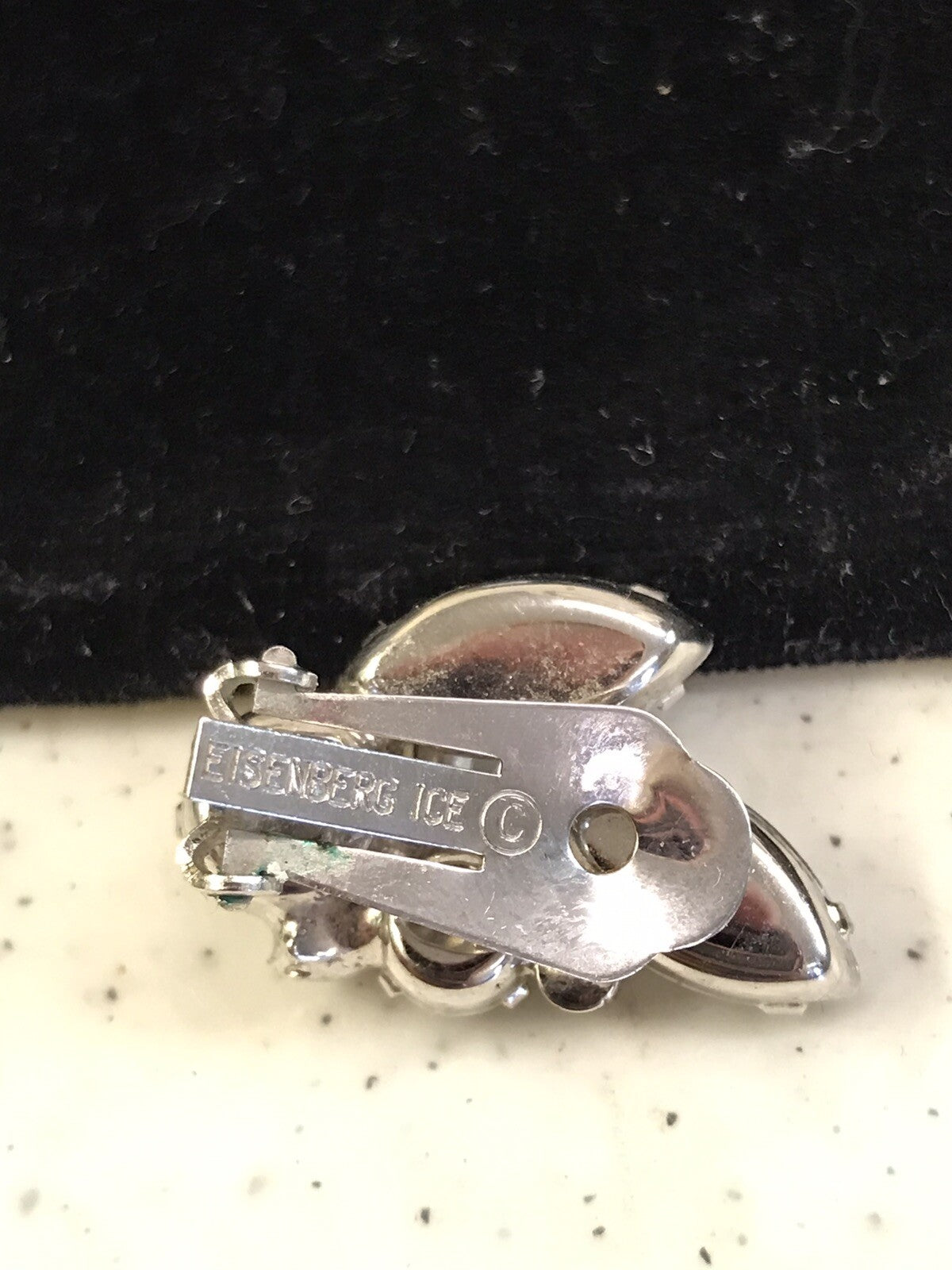 Vintage Eisenberg Ice Signed Silver Tone Clear Rhinestone Clip On Earrings