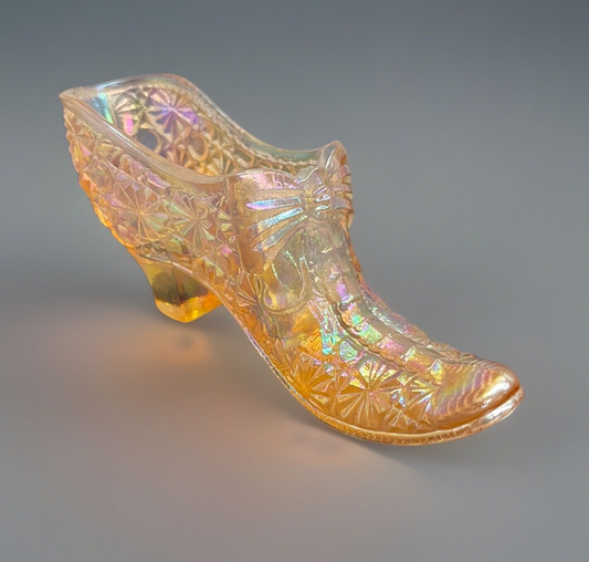 Boyd Iridescent Pink Glass Daisy Pattern Slipper with Bow 6" in Length