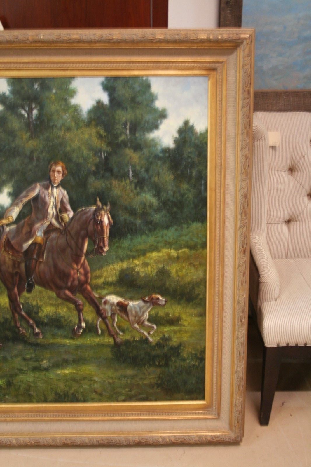 Oil Painting of Fox Hunt Scene Framed 5'x7' artist signed Wiliamson