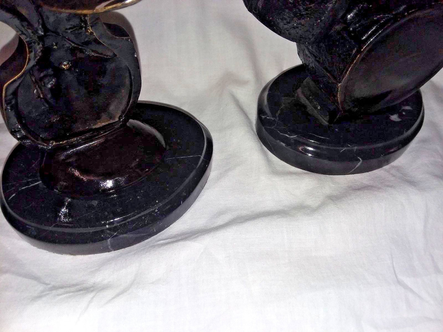 Pair African American Jazz Player Musician Bronze on Marble Base