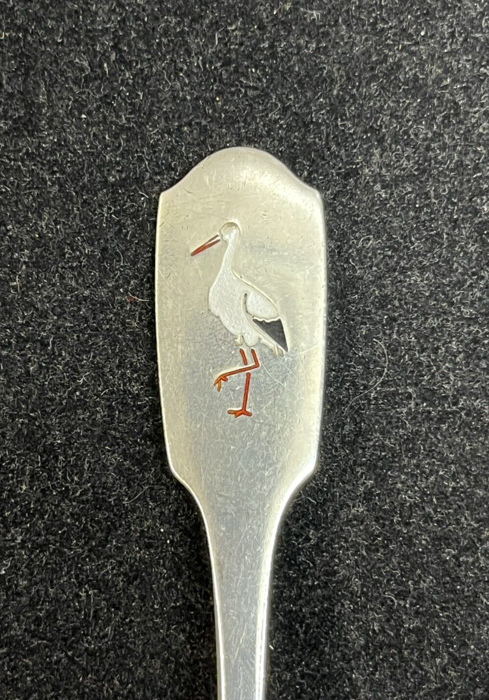 Denmark .925 Sterling Spoon w/ Enamel Stork Design 6" 27.9g