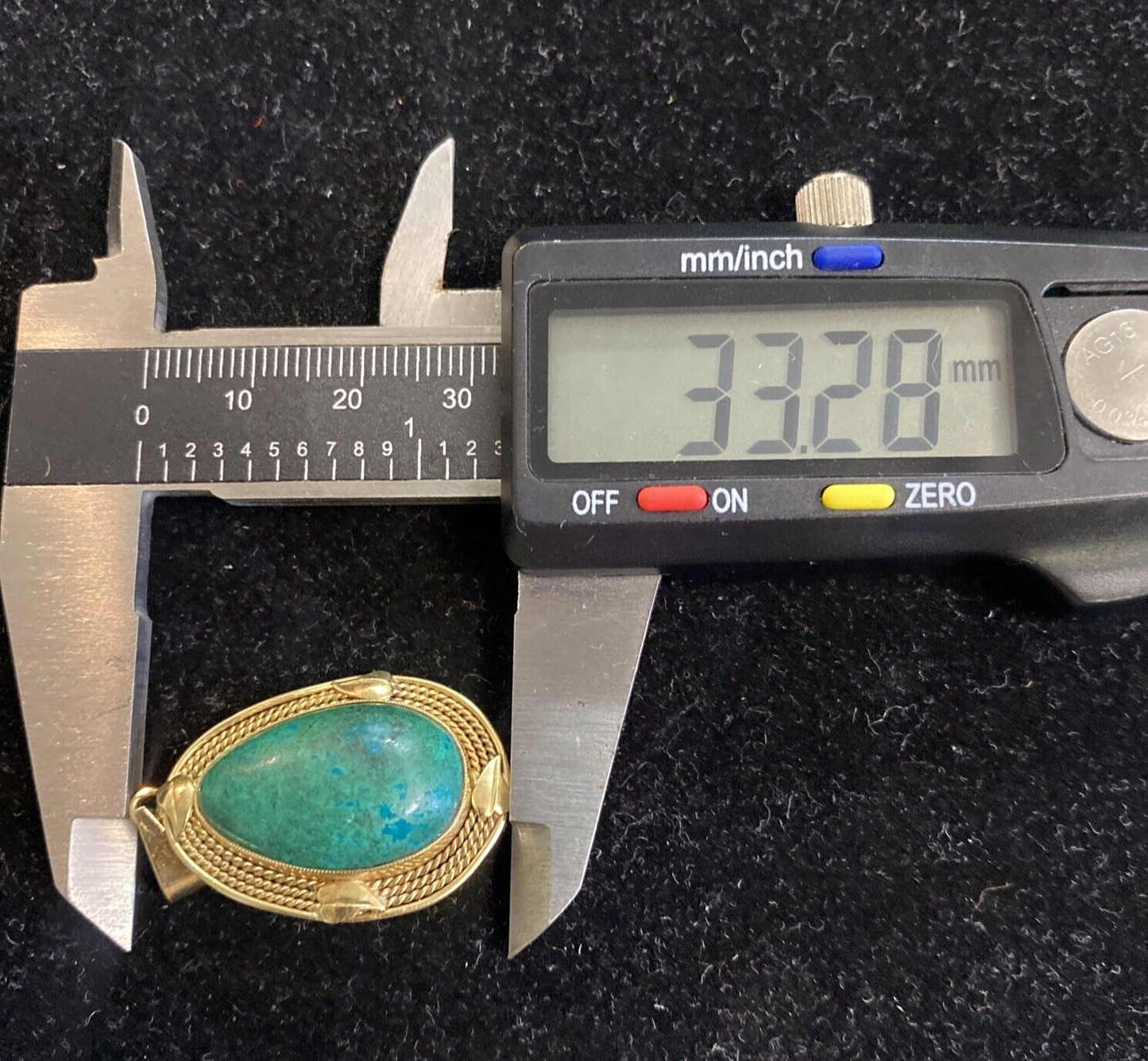 14k Gold VTG Israel Eilat Stone Cabochon Pendant Fine Jewelry 7.5g total